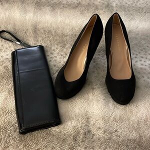 Black velvet platform heels by Metaphor